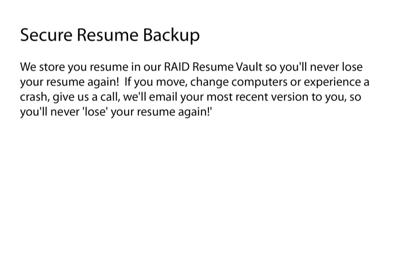Secure resume Backup